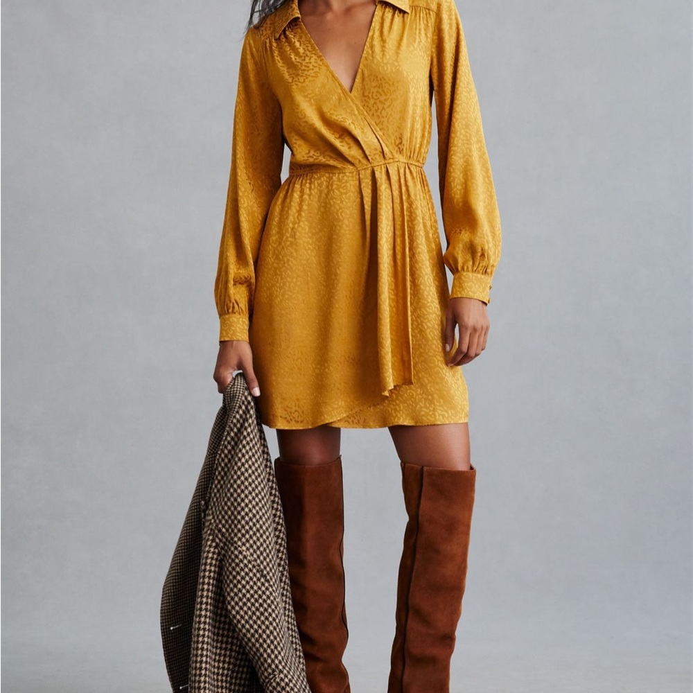Anthropologie Mustard Long Sleeve Dress